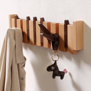 Solid wood hooks,Coat rack,piano keys shaped hooks,creative hooks into the living room wall hanging wall without drilling installation image 2