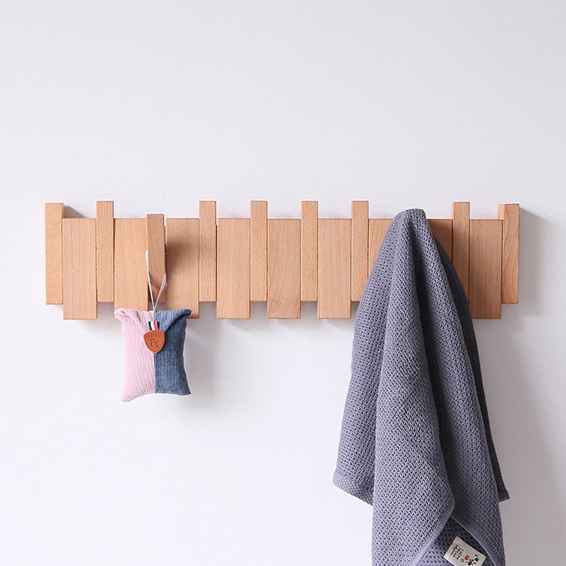 Solid wood hooks,Coat rack,piano keys shaped hooks,creative hooks into the living room wall hanging wall without drilling installation beech wood