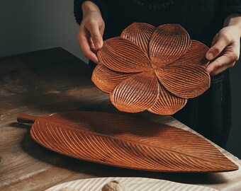 Plateaux en bois massif, plateaux en forme de feuille, plateaux de lotus, plateaux à pain, plateaux à fruits, faits à la main, adaptés aux réunions de famille, amis à utiliser lors de fêtes