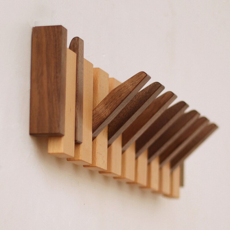 Solid wood hooks,Coat rack,piano keys shaped hooks,creative hooks into the living room wall hanging wall without drilling installation image 4