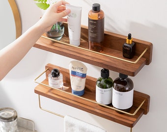 Solid wood shelves, solid wood wall hangings, bathroom shelves, kitchen shelves, bathroom wall shelves, towel rack vanity cosmetic organizer