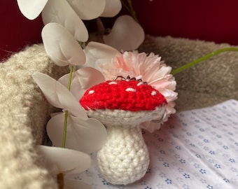 Crochet mushroom key ring