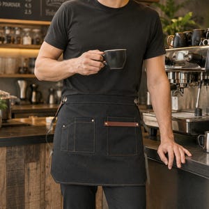 Canvas Waist Apron with Pockets, Barista Apron, Server Apron, BBQ Grill Apron, Gardening Work Apron
