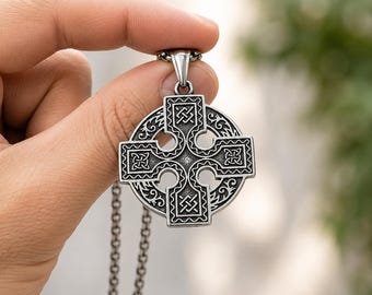 Celtic Cross Necklace, Stainless Steel Knot Pendant, Viking Norse Jewelry