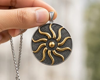 Sun God Necklace for Men, Helios Stainless Steel Pendant, Celestial Talisman Jewelry