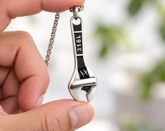 Wrench Necklace, Adjustable Spanner Pendant, Mechanic Necklace, Tool Jewelry for Men