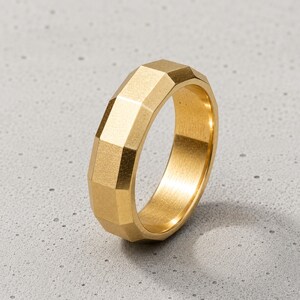 Herrring med geometrisk mönster, fasetterat rostfritt stålarmband, bred minimalistisk ring, moderna punksmycken