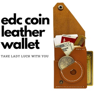 Cartera de piel de grano completo con bolsillo portamonedas EDC: cosida a mano, elegante y duradera, regalo ideal para hombres