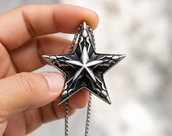 Star Necklace for Men, Stainless Steel Punk Star Pendant, Unisex Statement Jewelry