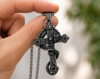 Dragon Cross Necklace, Skull Pendant, Gothic Stainless Steel Jewelry for Men