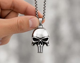 Skull Necklace for Men, Stainless Steel Skull Pendant, Gothic Biker Jewelry, Punk Rock Necklace