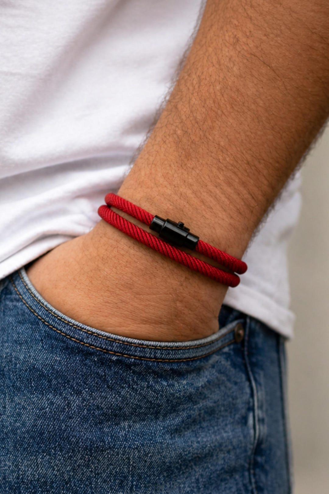 Double Wrap Rope Bracelet With Magnetic Clasp – 4mm Milan Cord – Black ...