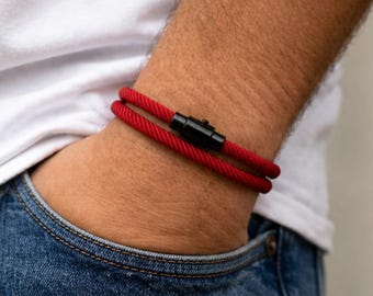 Double Wrap Rope Bracelet with Magnetic Clasp – 4mm Milan Cord – Black Alloy Clasp – Unisex – 4 Sizes – Multiple Colors