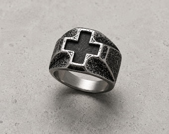 Black Cross Ring, Stainless Steel Gothic Ring, Punk Rock Christian Jewelry for Men