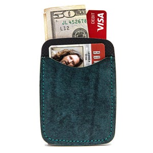 Cartera de cuero hecha a mano para tarjetas: tarjetero delgado personalizable, regalo personalizado para hombres, mujeres, esposos, esposas o papás, diseño minimalista