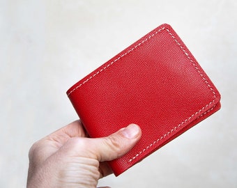 Leren portemonnee, handgestikt met 6 kaartsleuven, klassieke tweevoudige tweevoudige portemonnee voor dames, cadeau-idee voor vrouw, Moederdag, vriendin B-dag