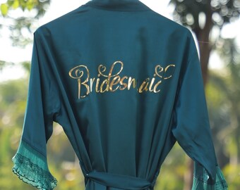 Emerald bridesmaid robes, Bridesmaid Robes, Silk Robes, Satin Robes, Bride Robe, Bridesmaid Gift, Wedding Party Robes, Bachelorette Party