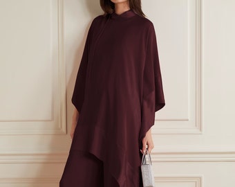 Ensemble modeste pour femme, ensemble uni uni, caftan de bureau pour femme, haut coréen en nida et pantalon large, paire complète de vêtements d'intérieur.