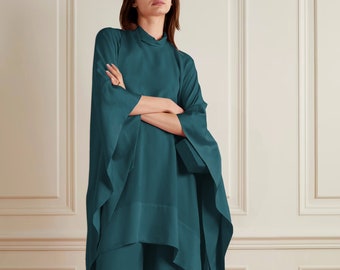 Haut coréen en nida et pantalon large, paire complète pour la maison, ensemble modeste femme, ensemble unie, caftan pour femme.