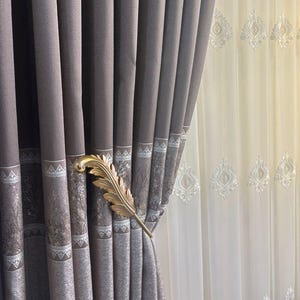 Brown Jacquard Curtain, Luxury Patterned Drapes, Custom Size Living Room & Bedroom Blackout Curtain, Elegant Decorative Curtain Panel
