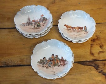 Recuerdo de Brest: 7 cuencos de porcelana pintada de Limoges Tressemanes et Vogt
