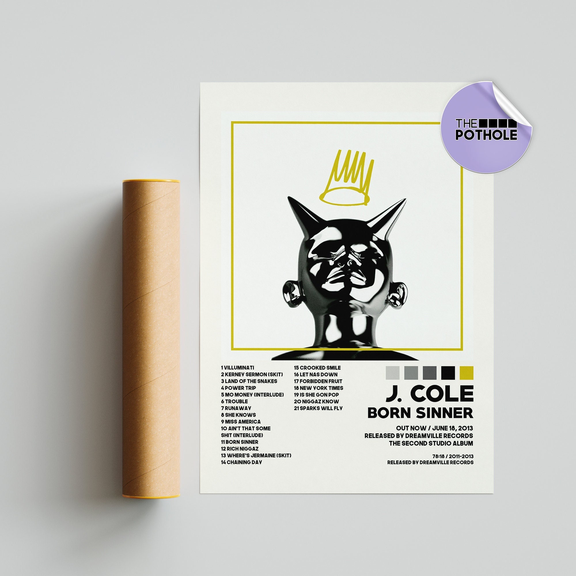 Discover J. Cole Posters / Born Sinner Poster / Album Cover Poster