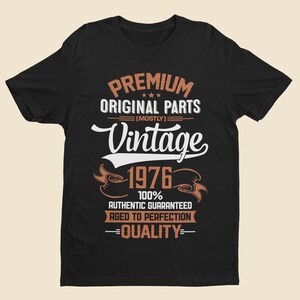 Personalized 50th Birthday T-Shirt: Vintage 1976 Aged To Perfection Black