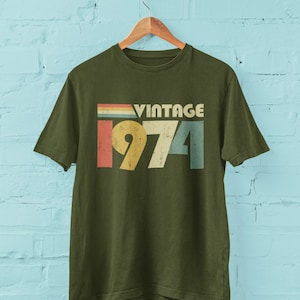 Vintage 1974 50th Birthday T Shirt 2024 retro fiftieth gift ideas BY30 Military Green