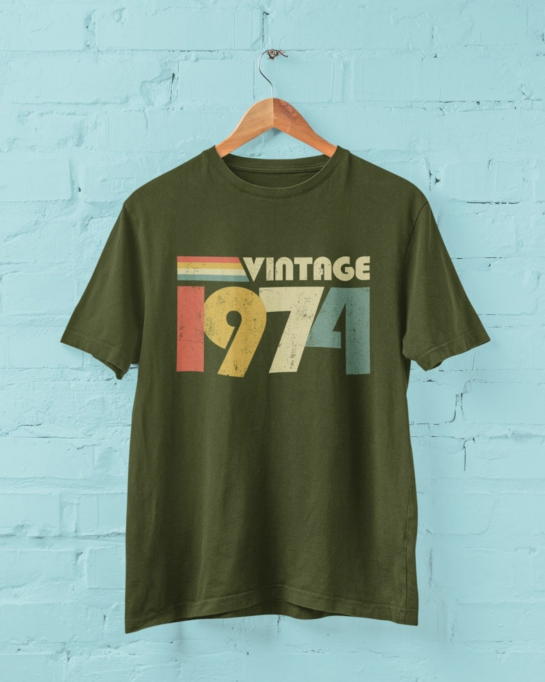 Vintage 1974 50th Birthday T Shirt 2024 retro fiftieth gift ideas BY30 Military Green