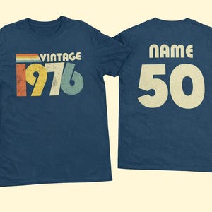 Personalised 50th Birthday T-Shirt: Vintage 1976 Retro Design 2026 50th Midnight Navy Blue