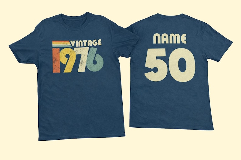 Personalised 50th Birthday T-Shirt: Vintage 1976 Retro Design 2026 50th Midnight Navy Blue