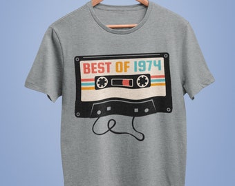 Retro 50th Birthday Gifts 2024 Best of 1974 T-Shirt cassette tape compilation graphic nostalgic 50th gift BY41