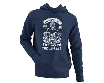 Spersonalizowana bluza z kapturem motocyklisty: Ride to Live, prezent dla motocyklisty z imieniem
