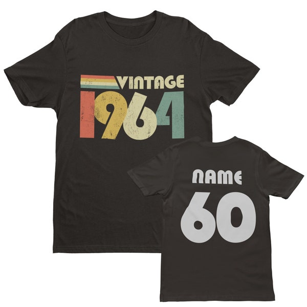 PERSONALISED 60th Birthday Gifts 2024 Vintage 1964 T Shirt With Retro Colours And Design And Custom Name And Age Back Print BY32