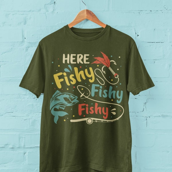 Funny Fishing T Shirt Here Fishy Fishy Fishy sizes Small to 6XL FB20 gift for fisherman