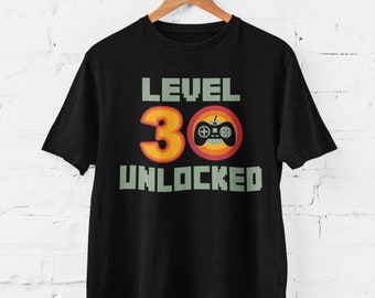 Level 30 Unlocked Funny 30th Birthday T Shirt Gamer Style