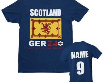 KIDS PERSONALISED SCOTLAND T-Shirt With Name And Number On Back Scottish Football Fan Top  children boys girls euro 24 aye sir i can boogie