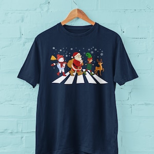 Funny Christmas T-Shirt: Santa, Snowman & Reindeer Abbey Road Style