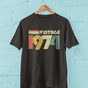 Vintage 1974 50th Birthday T Shirt 2024 retro fiftieth gift ideas BY30 Black