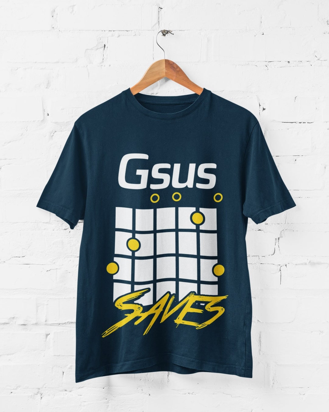 Funny Guitar T Shirt Gsus Saves With Gsus Chord Showing Guitarist Jesus ...