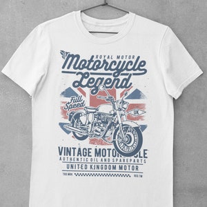 Motorcycle Legend Biker T Shirt White Union Jack Style Motorcycle T Shirt