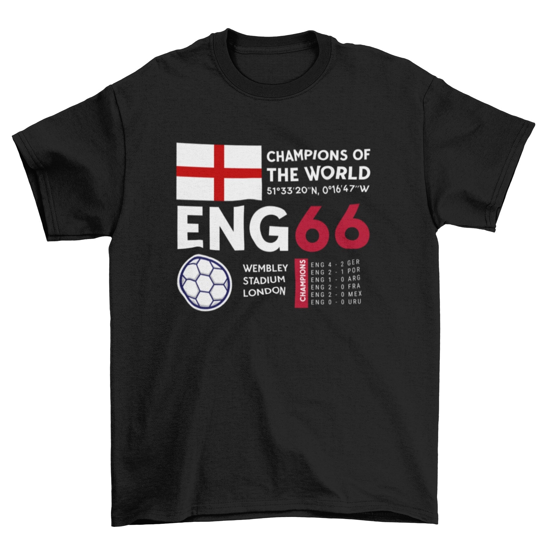 Retro Football T Shirt England 1966 Champions of the World Cup
