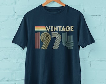 Vintage 1974 estilo retro 50.o cumpleaños camiseta 2024 quincuagésimo regalo ideas BY102