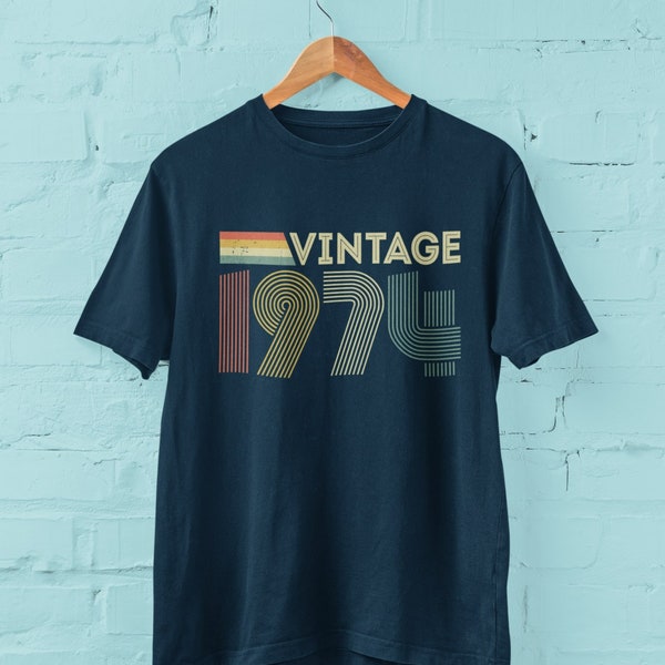 Vintage 1974 estilo retro 50.o cumpleaños camiseta 2024 quincuagésimo regalo ideas BY102