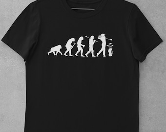 Evolution Of Golf T Shirt from ape through prehistoric man to driving golf player
