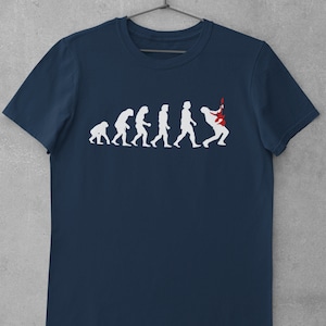 Evolution Of Guitar T Shirt from ape through prehistoric man to modern man rocking guitar