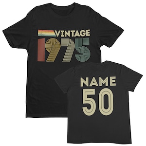Vintage 1975 Personalised 50th Birthday T-Shirt for 2025, Custom Name Gift Idea