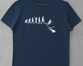 Camiseta de la evolución del buceo, desde el simio hasta el hombre prehistórico y el buceo