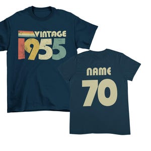 T-shirt personnalisé pour 70e anniversaire : millésime 1955, nom et numéro personnalisés