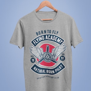 Retro Aircraft T Shirt Born To Fly Flying Academy Natural Born Pilot aeroplane gifts